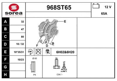 STARTCAR 968ST65 Генератор для FIAT DOBLO Автофургон / микроавтобус (223_) 1.2 (223ZXA1A)