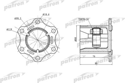 Шарнирный комплект, приводной вал PATRON PCV5004 для SEAT LEON
