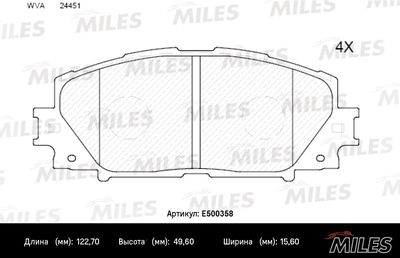 Комплект тормозных колодок, дисковый тормоз MILES E500358 для LEXUS CT