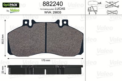 Комплект тормозных колодок, дисковый тормоз VALEO 882240 для MERCEDES-BENZ VARIO