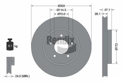 Тормозной диск BENDIX Braking BDS1803 для FORD USA ESCAPE