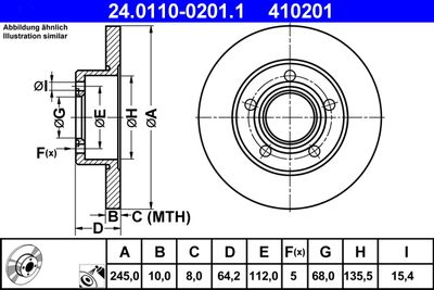 Тормозной диск ATE 24.0110-0201.1 для AUDI A6