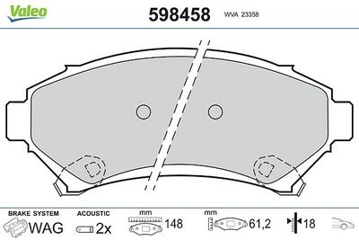 комплект спирачно феродо, дискови спирачки VALEO 598458