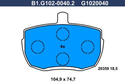 B1.G102-0040.2 GALFER Комплект тормозных колодок, дисковый тормоз