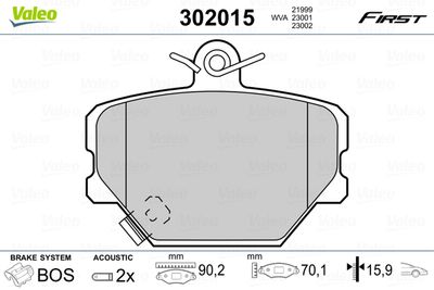 Комплект тормозных колодок, дисковый тормоз VALEO 302015 для SMART CABRIO