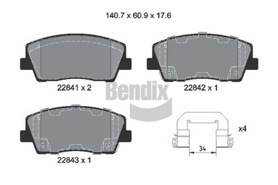 Комплект тормозных колодок, дисковый тормоз BENDIX Braking BPD2459 для KIA STINGER
