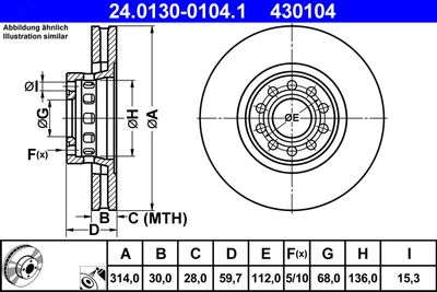 Тормозной диск ATE 24.0130-0104.1 для AUDI A8