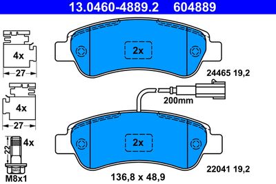 Комплект тормозных колодок, дисковый тормоз ATE 13.0460-4889.2 для FIAT DUCATO