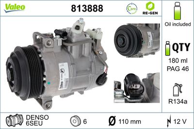 VALEO Compressor, airconditioning VALEO RE-GEN REMANUFACTURED (813888)