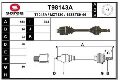 EAI T98143A Полуось в сборе  для MAZDA 323 C IV (BG) 1.8 16V GT