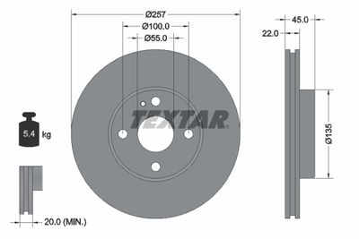 Тормозной диск TEXTAR 92061600 для MAZDA MX-3