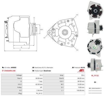 GENERATOR / ALTERNATOR AS-PL A9585S 4