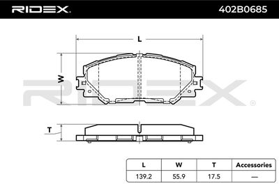 комплект спирачно феродо, дискови спирачки RIDEX 402B0685