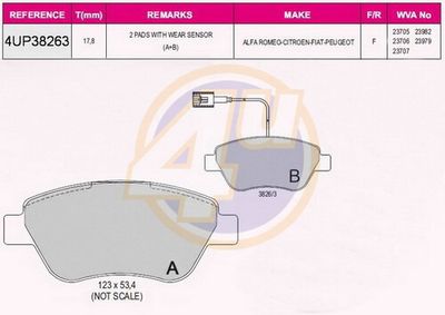 Комплект тормозных колодок, дисковый тормоз 4u 4UP38263 для ABARTH 500C
