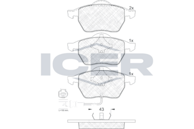 комплект спирачно феродо, дискови спирачки ICER