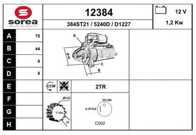 EAI 12384 Стартер  для MITSUBISHI COLT VI (Z3_A, Z2_A) 1.3 LPG