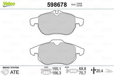 Комплект тормозных колодок, дисковый тормоз VALEO 598678 для HYUNDAI GRACE