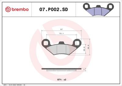 Bromsbeläggssats, skivbroms BREMBO 07PO02SD