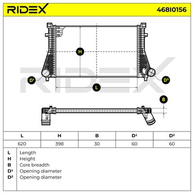 интеркулер (охладител за въздуха на турбината) RIDEX 468I0156