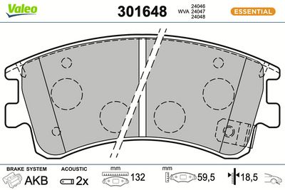 BREMSBELAGSATZ SCHEIBENBREMSE VALEO 301648