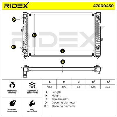 радиатор, охлаждане на двигателя RIDEX 470R0450