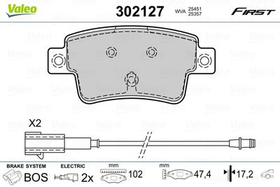 Комплект тормозных колодок, дисковый тормоз VALEO 302127 для ABARTH PUNTO
