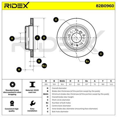 спирачен диск RIDEX 82B0960