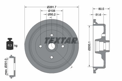 Тормозной барабан TEXTAR 94012800 для AUDI 90