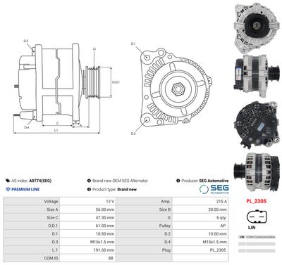 GENERATOR / ALTERNATOR AS-PL A0774SEG 4