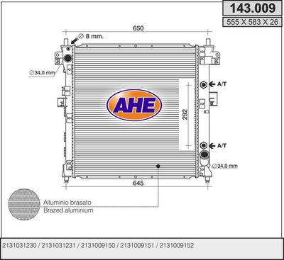 AHE 143.009 Радиатор охлаждения двигателя  для SSANGYONG  (Сан-янг Актон)