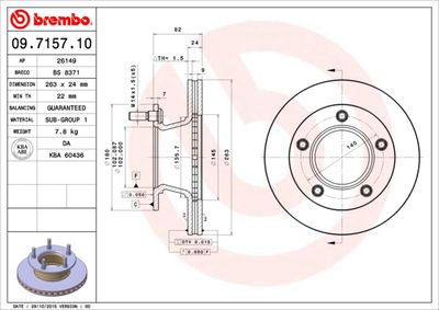 Тормозной диск BREMBO 09.7157.10 для MERCEDES-BENZ MB