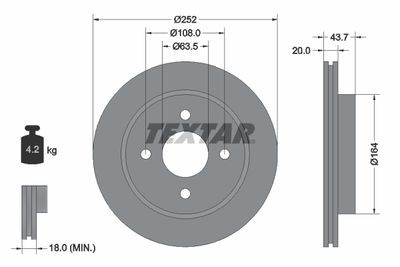 Тормозной диск TEXTAR 92063600 для FORD USA CONTOUR
