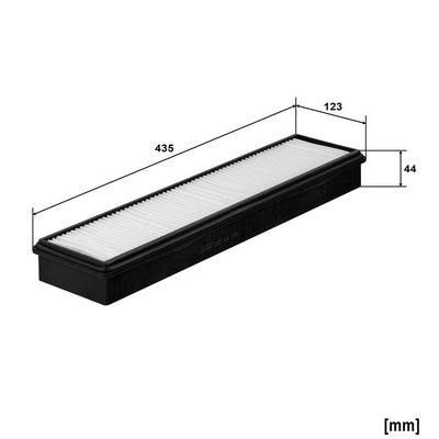 Cabinefilter (435x123x44mm, (en) ventilating, panel) past: VOLVO A25D, A30D, A35C, A35D, A40, A40C, A40D, EC240B, EC360B, EC460B, EW140 B, L110E, L150E, L150F, L150G, L180D, L180E, L180F, L180G