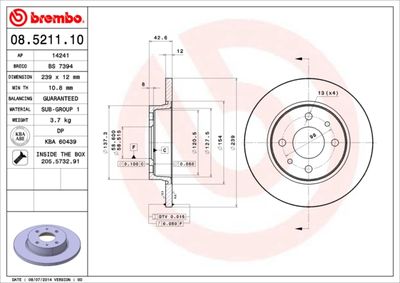 Тормозной диск BREMBO 08.5211.10 для LADA SAMARA