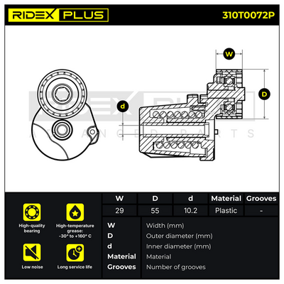обтящна ролка, пистов ремък RIDEX 310T0072P