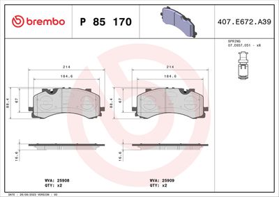 BREMBO Remblokkenset, schijfrem PRIME LINE (P 85 170)