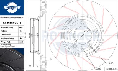 спирачен диск ROTINGER RT 20205-GL T6