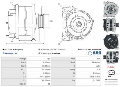 GENERATOR / ALTERNATOR AS-PL A0932SEG 4
