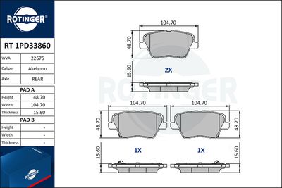 Zestaw klocków hamulcowych, hamulce tarczowe ROTINGER RT 1PD33860