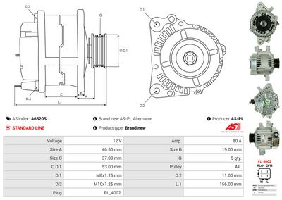 GENERATOR / ALTERNATOR AS-PL A6520S 4