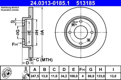 Тормозной диск ATE 24.0313-0185.1 для PEUGEOT 206+