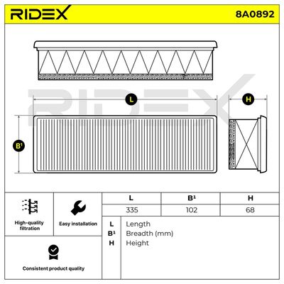 въздушен филтър RIDEX 8A0892