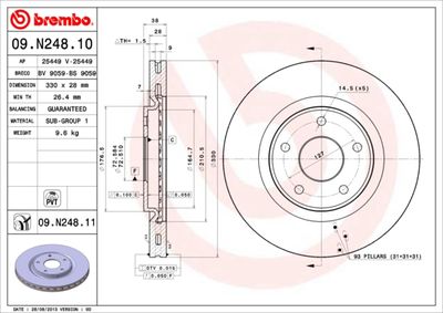 Тормозной диск BREMBO 09.N248.11 для CHRYSLER PACIFICA