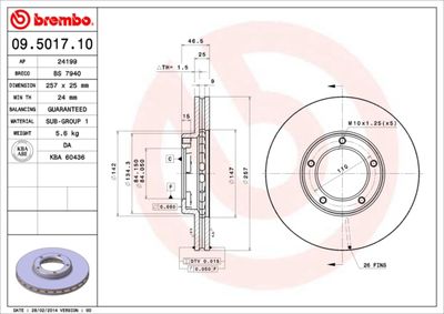 Тормозной диск BREMBO 09.5017.10 для TOYOTA DYNA