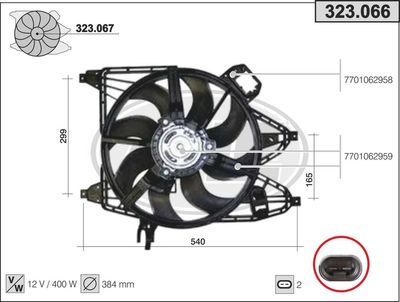 Вентилятор, охлаждение двигателя AHE 323.066 для NISSAN KUBISTAR