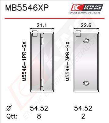 Комплект черупки на лагера на коляновия вал KING MB5546XP0.25