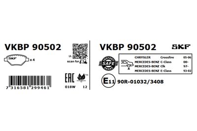 Комплект тормозных колодок, дисковый тормоз VKBP 90502