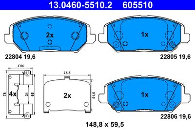 Комплект тормозных колодок, дисковый тормоз ATE 13.0460-5510.2 для KIA XCEED