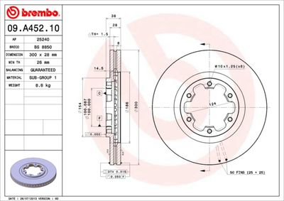 Тормозной диск BREMBO 09.A452.10 для INFINITI QX4
