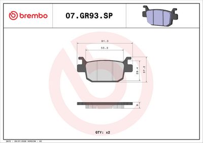 Komplet kočnih obloga, disk kočnica BREMBO PRIME - Sinter - SP 07GR93SP